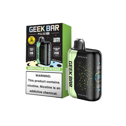 GEEK BAR PULSE X 25KPF grapefruit refresher available at Sip N Burn Liquors, featuring a vibrant grapefruit flavor in a sleek disposable vape design.