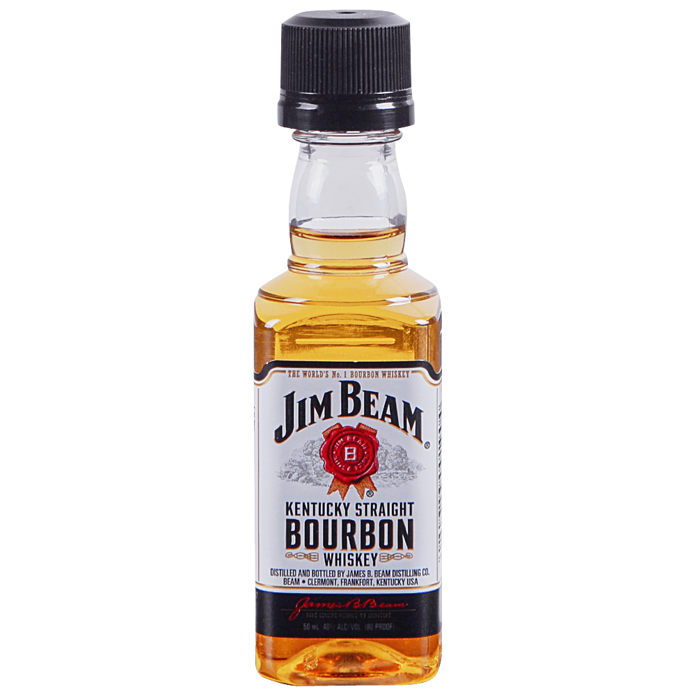 Jim Beam Kentucky Straight Bourbon Whiskey 50ml bottle available at Sip N Burn Liquors, premium quality bourbon with rich flavor, perfect for sipping or mixing.