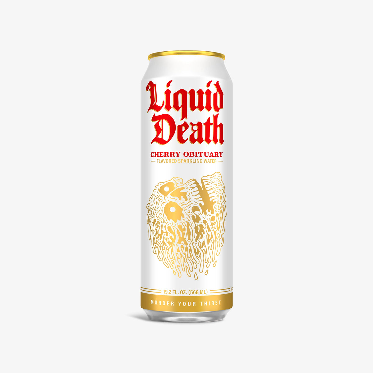 Liquid Death Cherry Obituary can at Sip N Burn Liquors, refreshing flavored water with a bold twist, perfect for quenching your thirst.