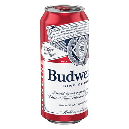 Budweiser 16oz beer can from Sip N Burn Liquors, refreshing lager with a bold flavor, perfect for enjoying on any occasion.