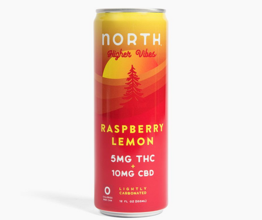 THC North Higher Vibes Raspberry Lemon beverage available at Sip N Burn Liquors, featuring a refreshing blend of raspberry and lemon flavors.