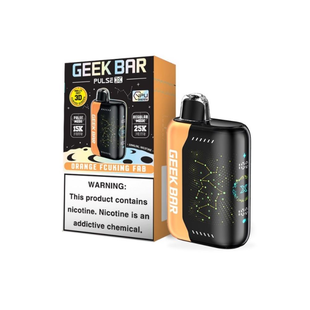 GEEK BAR PULSE X 25KPF in orange color available at Sip N Burn Liquors, a premium vaping device for an exciting experience.