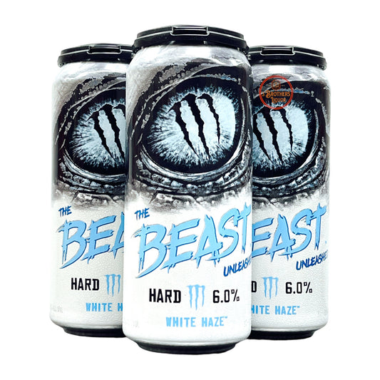 Beast White Haze beer available at Sip N Burn Liquors, showcasing a refreshing craft brew with a hazy appearance and vibrant flavor profile.