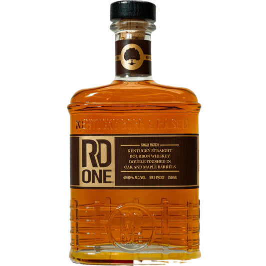 RD One whiskey finished in oak and maple barrels from Sip N Burn Liquors, showcasing rich color and premium craftsmanship.