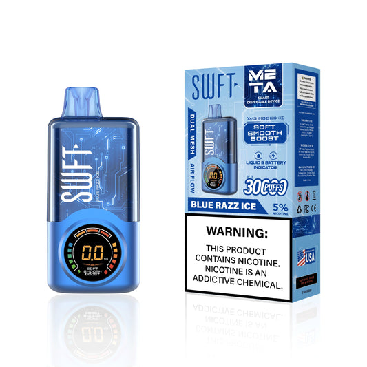 Blue Razz Ice SWIFT META 30KPF vape product available at Sip N Burn Liquors.