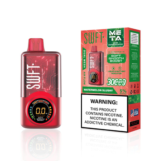 SWIFT META 30KPF watermelon slushy from Sip N Burn Liquors, refreshing frozen drink for summer enjoyment, perfect for parties and gatherings.