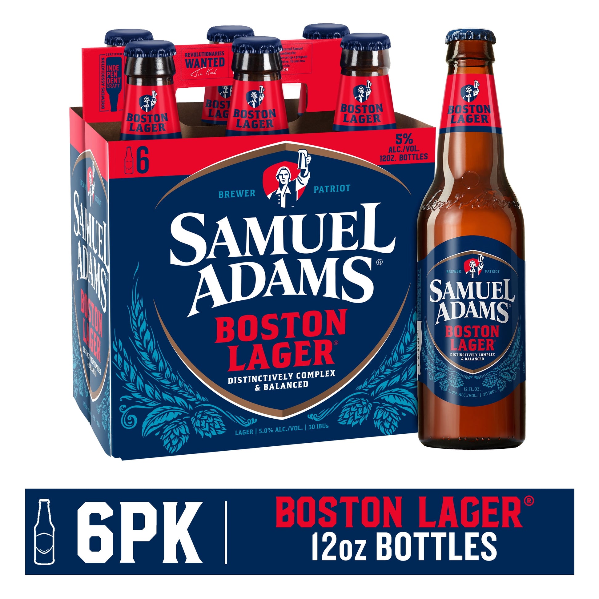 Samuel Adams Boston Lager 6 Pack - 12.0 Oz bottles, premium craft beer from Sip N Burn Liquors, rich flavor and quality brewing.