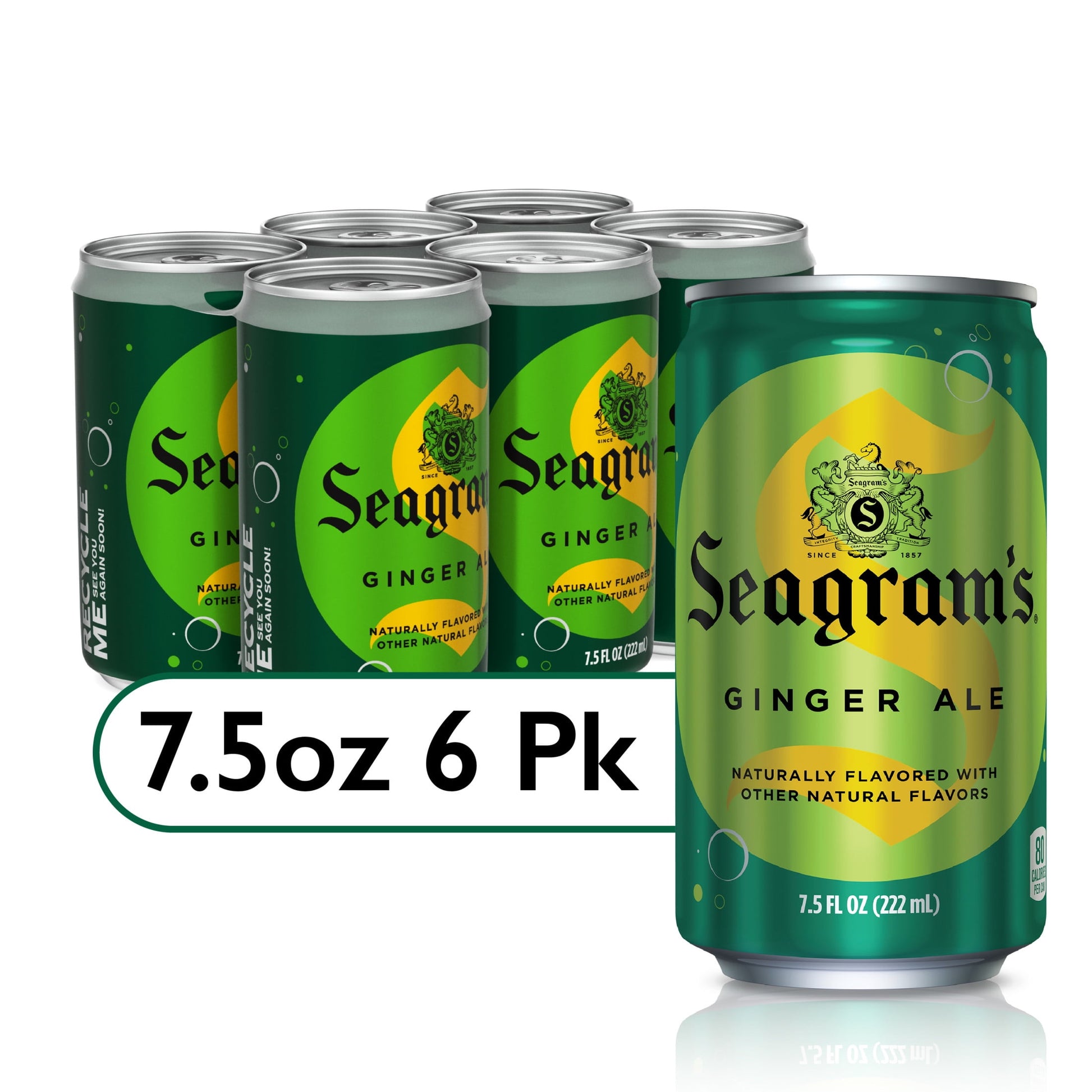 Seagrams Ginger Ale Mini Soda Pop Soft Drink 7.5 Fl Oz 6 Pack Cans available at Sip N Burn Liquors, refreshing ginger ale soft drink perfect for parties and gatherings.