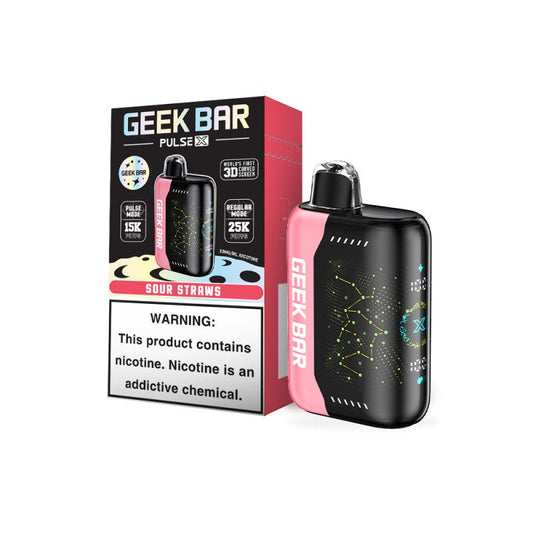 GEEK BAR PULSE X 25KPF sour straws vape product at Sip N Burn Liquors, featuring vibrant packaging and enticing flavor notes.