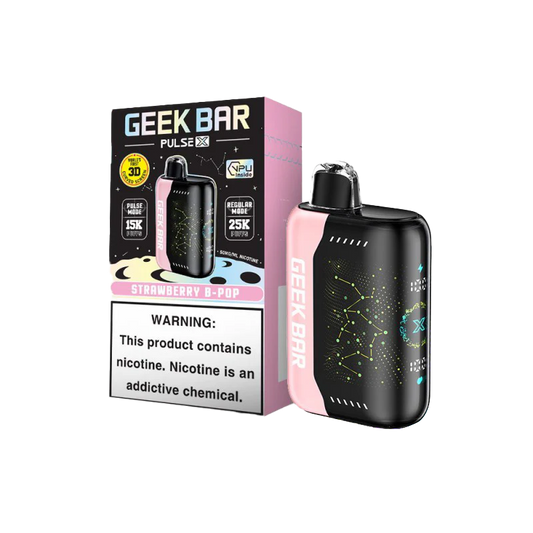 GEEK BAR PULSE X 25KPF strawberry B-pop available at Sip N Burn Liquors, premium disposable vape with rich strawberry flavor and high puff count.