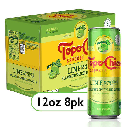 Topo Chico Sabores Lime with Mint Extract 12oz 8pk available at Sip N Burn Liquors refreshing flavored sparkling water with natural mint essence