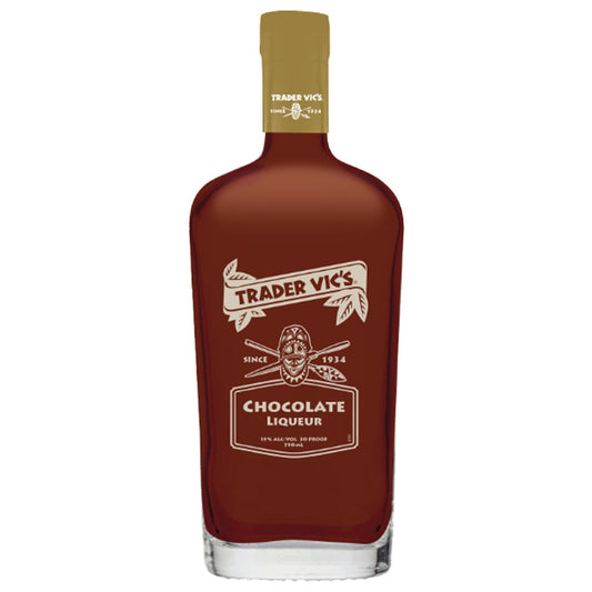 Trader Vic's Vics Chocolate Liqueur Sweet 750ml Bottle available at Sip N Burn Liquors for a rich and indulgent chocolate flavor experience.