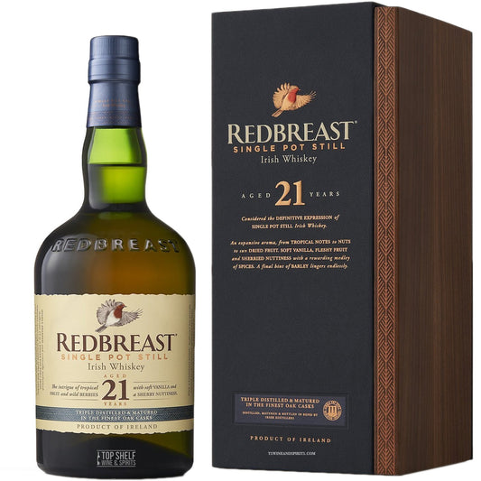 Redbreast 21 Year Single Pot Irish Whiskey bottle displayed at Sip N Burn Liquors, premium aged Irish whiskey with rich, complex flavors.