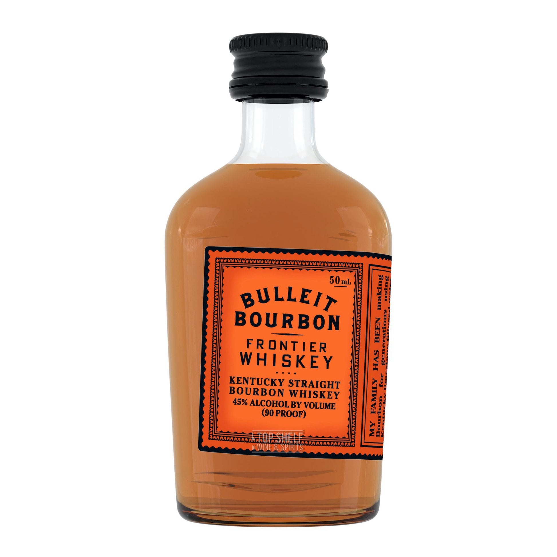 Bulleit Bourbon mini bottle from Sip N Burn Liquors, perfect for sampling or gifting, featuring rich, spicy flavors and smooth finish.