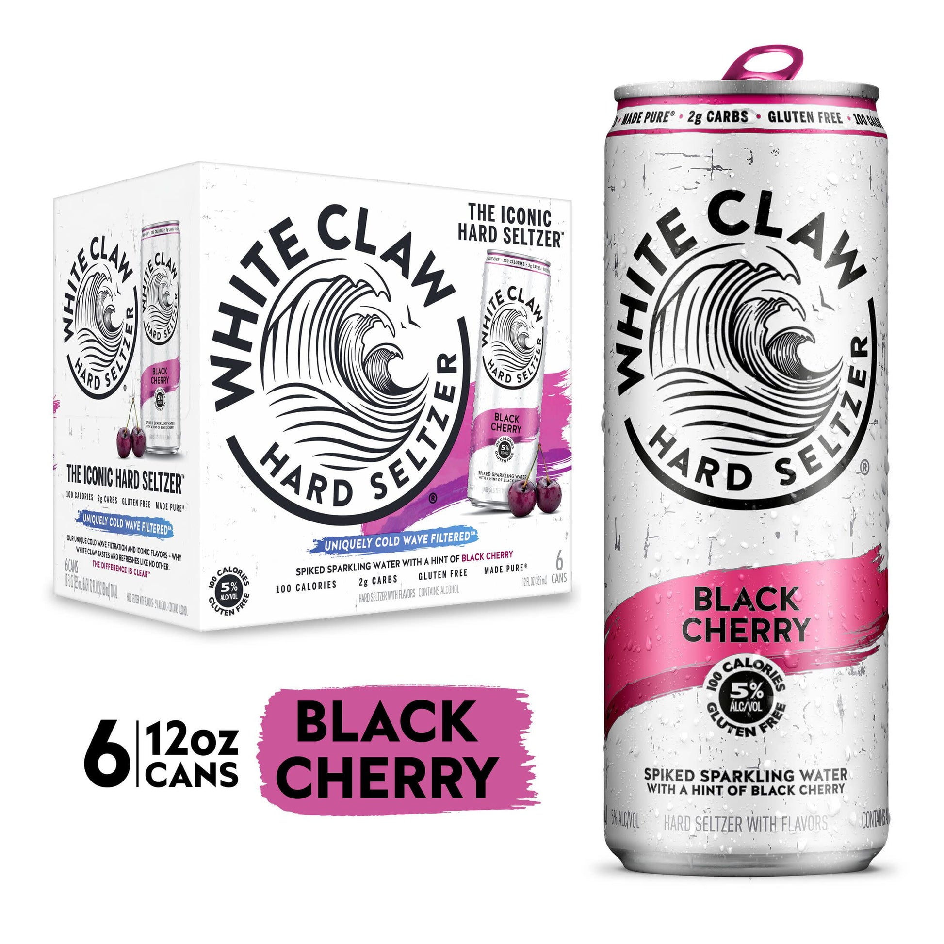 White Claw Black Cherry Hard Seltzer - Beer - 6x 12oz Cans available at Sip N Burn Liquors, refreshing alcoholic beverage choice with bold cherry flavor.