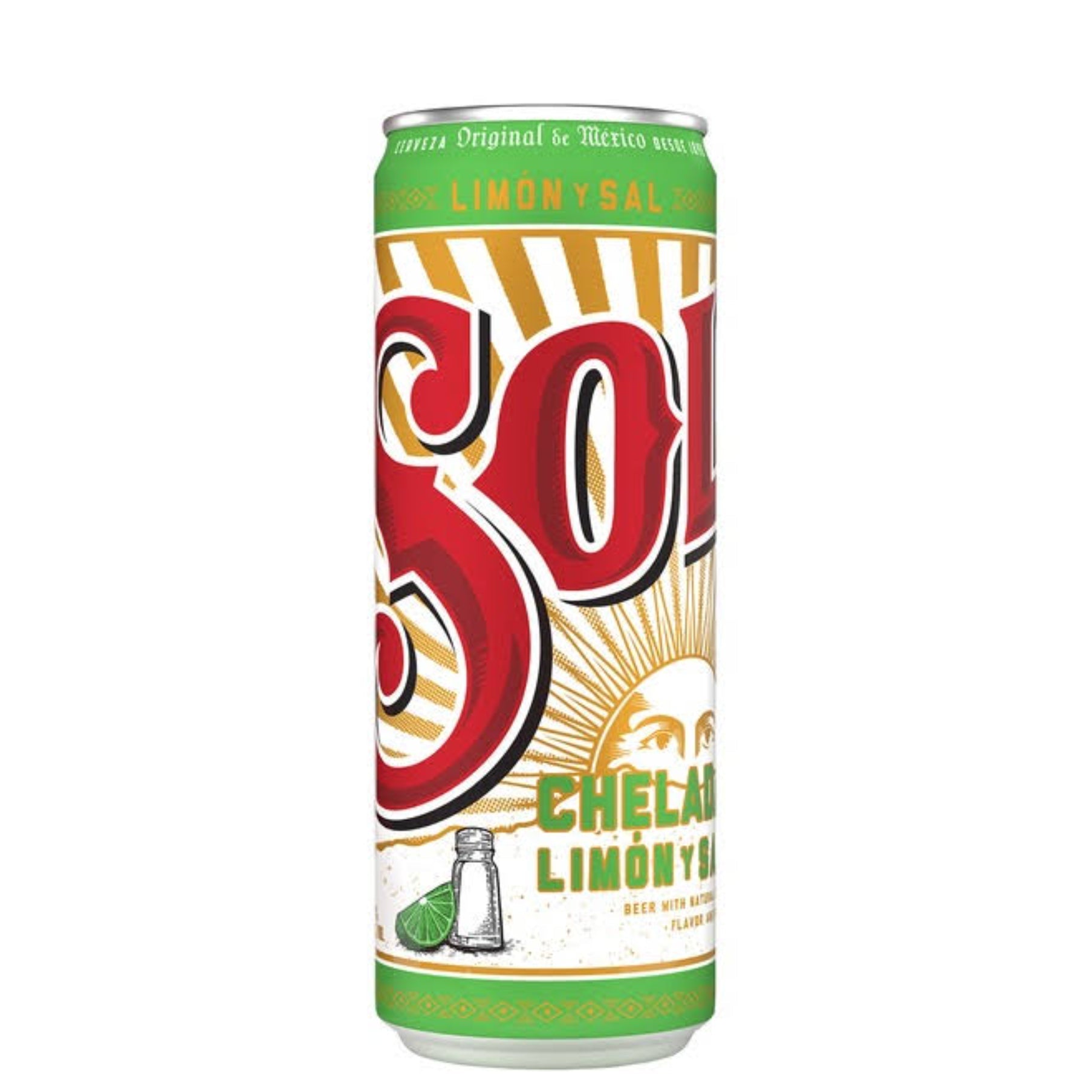 Sol Chelada Limon Y Sal Import Cerveza Beer - 24oz can available at Sip N Burn Liquors, refreshing and flavorful Mexican beer perfect for any occasion.