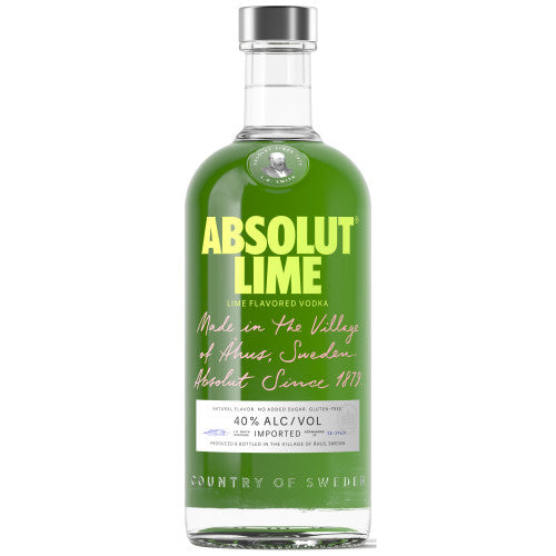 Absolut Lime vodka bottle available at Sip N Burn Liquors, featuring a refreshing citrus flavor perfect for cocktails.