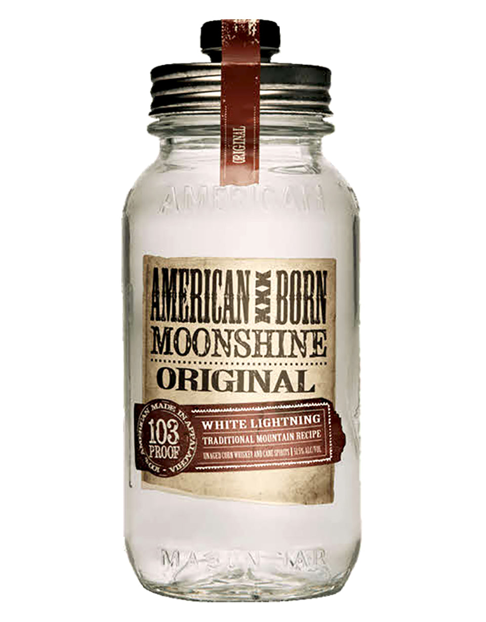 American Born Original Moonshine White Whiskey 750ml bottle available at Sip N Burn Liquors, perfect for cocktail enthusiasts and whiskey lovers.