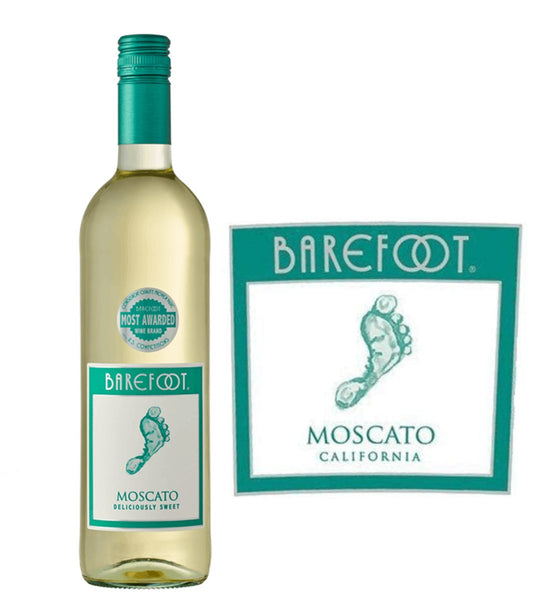 Barefoot Moscato wine bottle from Sip N Burn Liquors, featuring a vibrant label and refreshing fruity flavor, perfect for any casual gathering.