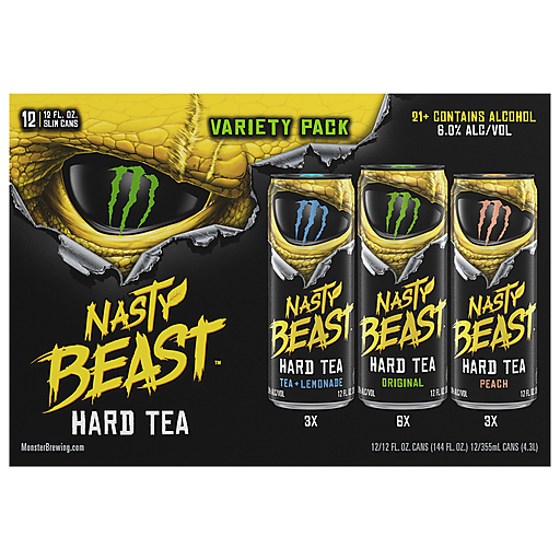 Nasty Beast Hard Tea Variety Pack from Sip N Burn Liquors, featuring a selection of refreshing flavored hard teas in convenient cans for a perfect summer drink experience.