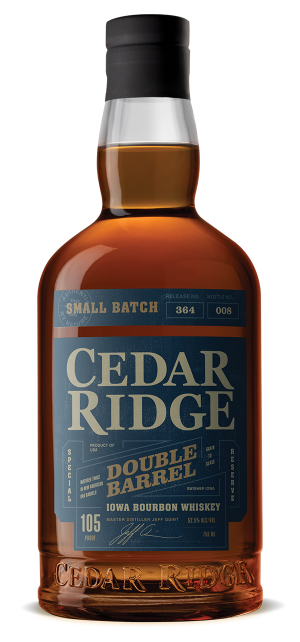 Cedar Ridge Double Barrel whiskey bottle available at Sip N Burn Liquors, showcasing rich amber color and distinctive branding.