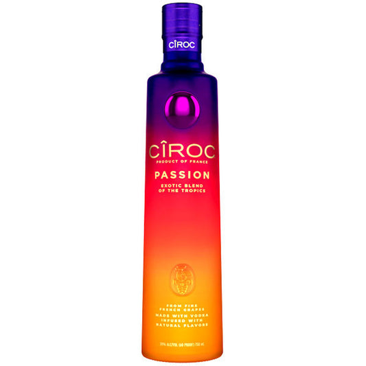 Ciroc Passion Vodka bottle displayed at Sip N Burn Liquors, featuring vibrant tropical flavors and premium quality.