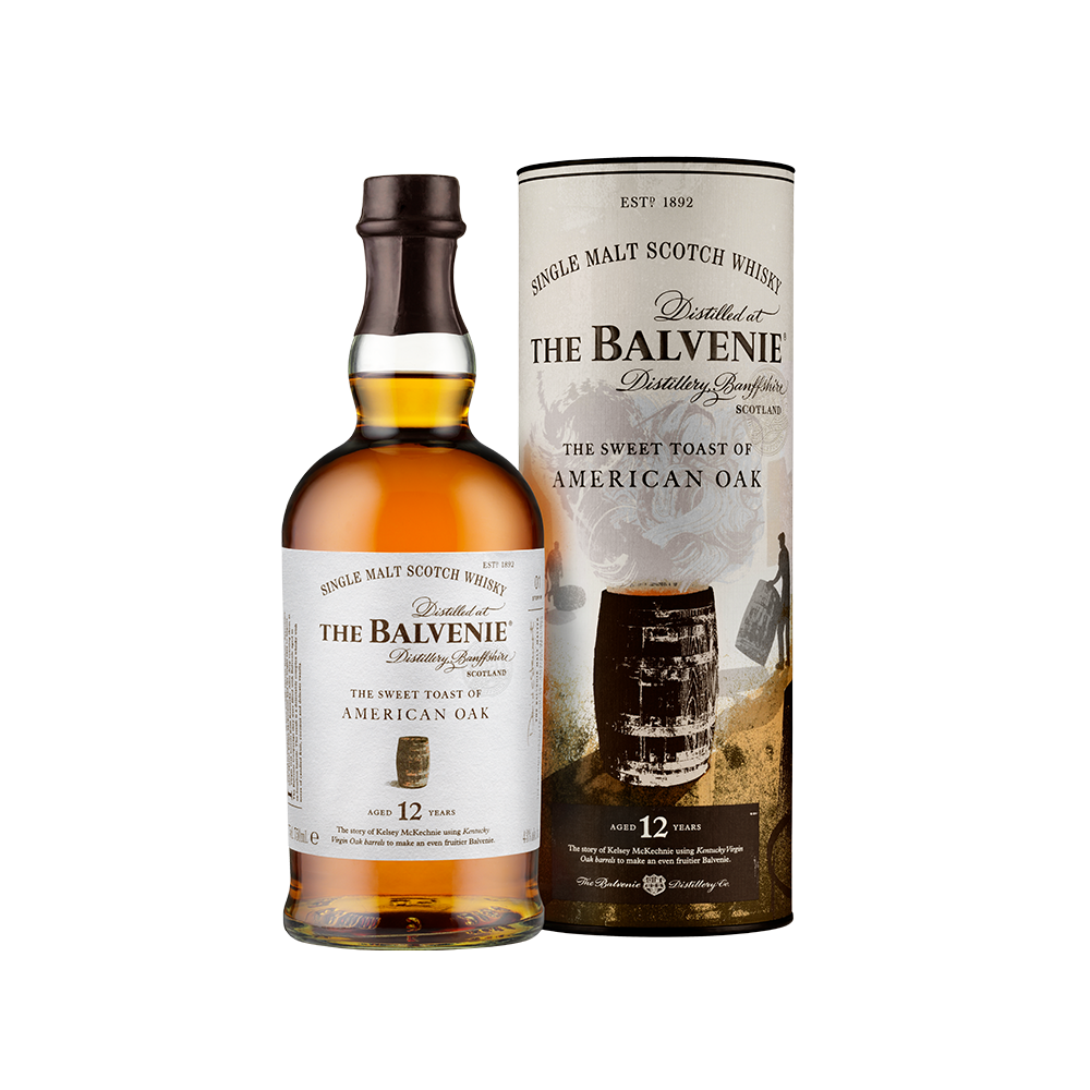 Balvenie 12 Year Sweet Toast of American Oak Single Malt Scotch Whisky from Sip N Burn Liquors, showcasing rich flavors and smooth finish, perfect for whisky enthusiasts.