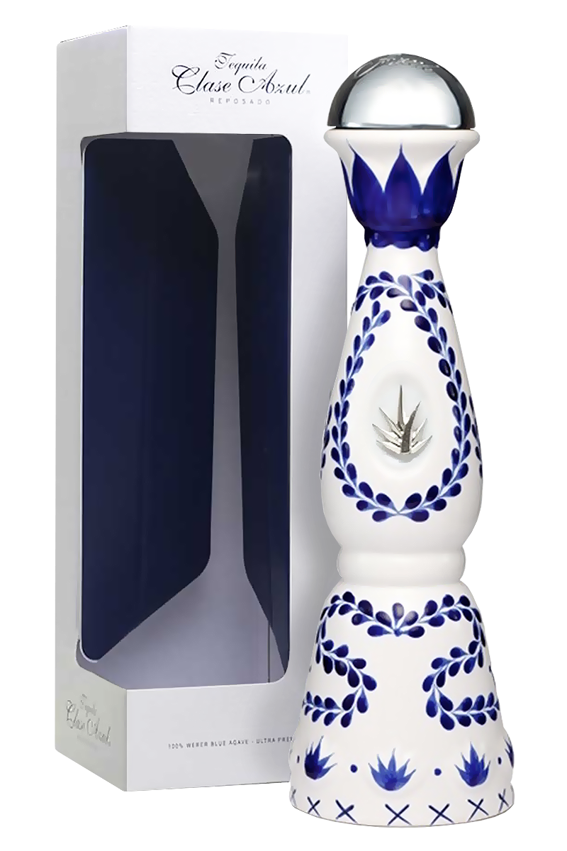 Clase Azul Reposado Tequila 750 ML bottle from Sip N Burn Liquors, showcasing its elegant ceramic design and rich amber color, perfect for sipping or mixing in cocktails.