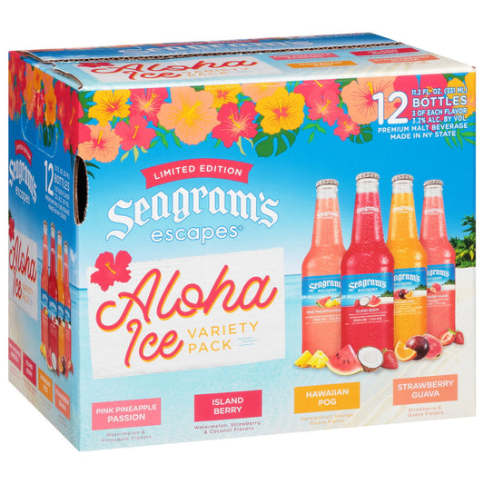 Seagram's Escapes Aloha Ice Variety Ready-to-drink 12x 12oz Bottles available at Sip N Burn Liquors for a refreshing tropical experience.