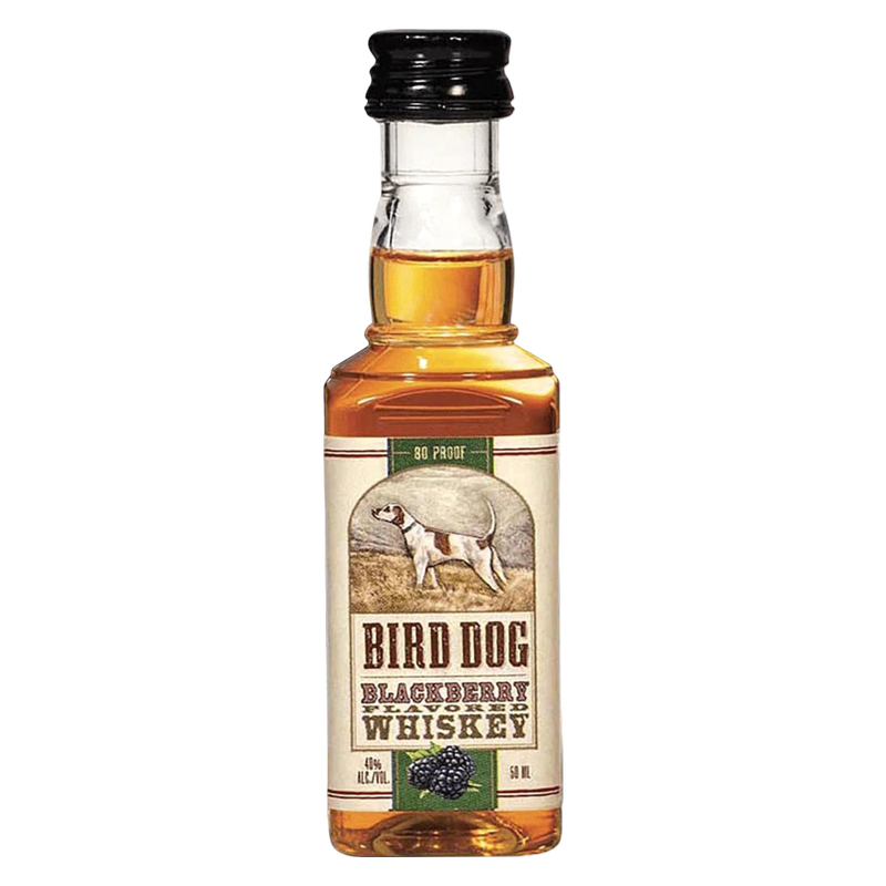 Bird Dog Blackberry Whiskey 50ml (80 Proof) bottle from Sip N Burn Liquors, featuring rich blackberry flavor and smooth finish, perfect for sipping or mixing.