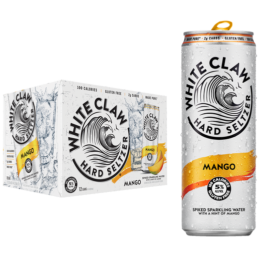 White Claw Mango 12oz - Refreshing hard seltzer from Sip N Burn Liquors, combining natural mango flavor with a crisp finish for the perfect summer drink.