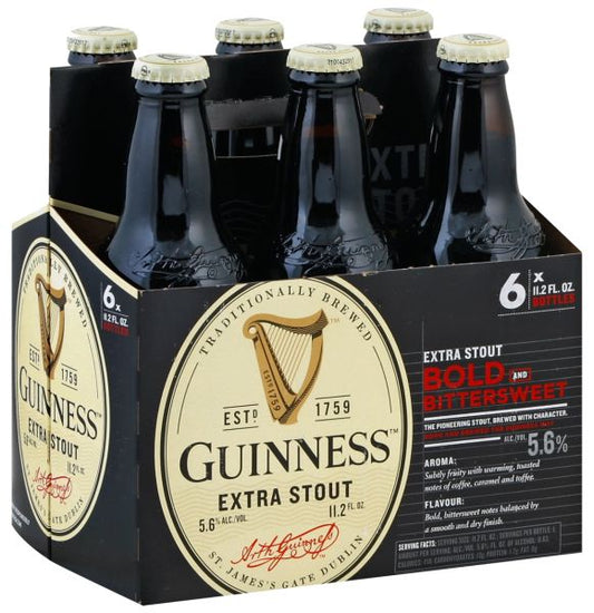 Guinness Draught Stout Ale 6-pack of 11.2oz bottles from Sip N Burn Liquors, premium craft beer with rich flavors and a smooth finish.