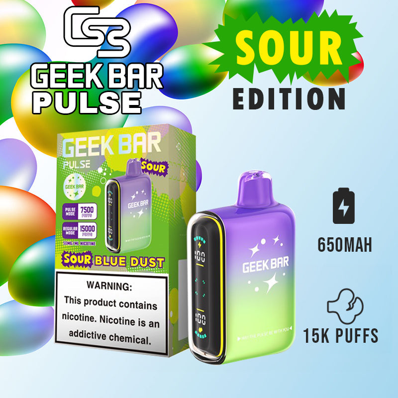 Geek Bar Sour Blue Dart - Vibrant disposable vape from Sip N Burn Liquors featuring a tangy blue raspberry flavor for a refreshing experience.