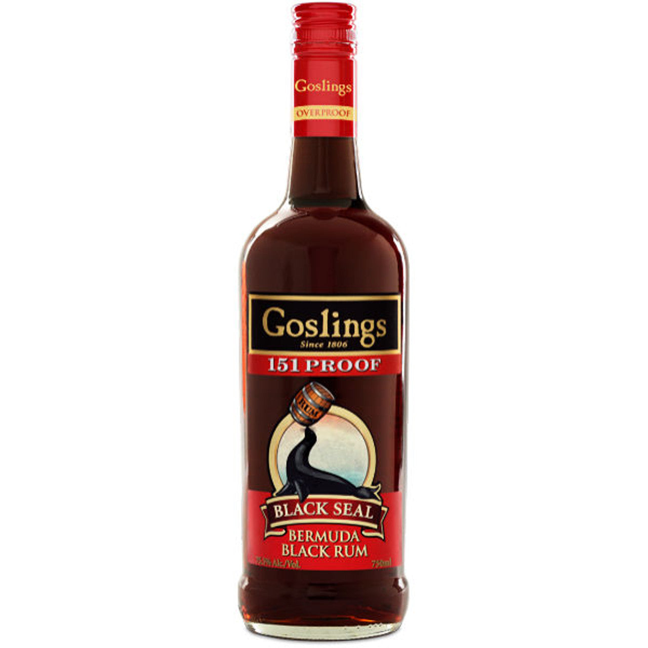 Goslings Black Seal 151 Proof Rum Dark 750ml Bottle available at Sip N Burn Liquors, premium overproof rum for cocktails and sipping