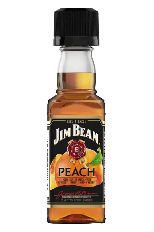 Jim Beam Peach Bourbon Whiskey 50ml bottle available at Sip N Burn Liquors, featuring a sweet peach flavor blended with classic bourbon for a unique taste experience.