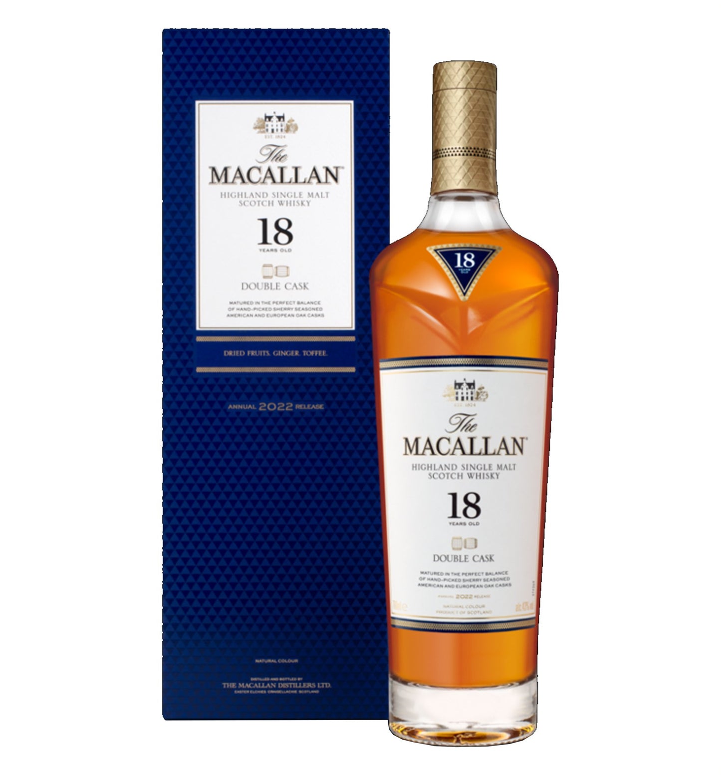 The Macallan 18 Year Double Cask Single Malt Scotch Whisky available at Sip N Burn Liquors, premium whiskey for connoisseurs, rich flavor and smooth finish.