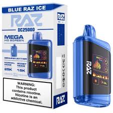 RAZ DC25K Blue Raz Ice e-liquid from Sip N Burn Liquors, featuring a refreshing blueberry and razz flavor blend, perfect for vaping enthusiasts.