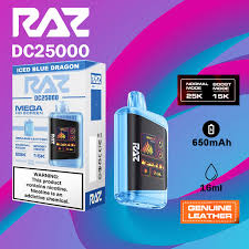 Iced Blue Dragon RAZ DC25K available at Sip N Burn Liquors, featuring a vibrant blue design and premium quality for an enhanced experience.