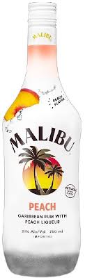 Malibu Peach Rum Flavored 750ml Bottle from Sip N Burn Liquors, tropical peach flavor for cocktails and mixed drinks