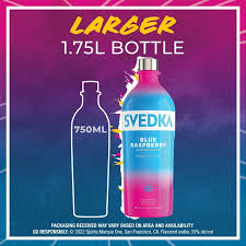 SVEDKA Blue Raspberry Flavored Vodka 1.75L bottle available at Sip N Burn Liquors, showcasing a vibrant blue color perfect for cocktails and mixed drinks.