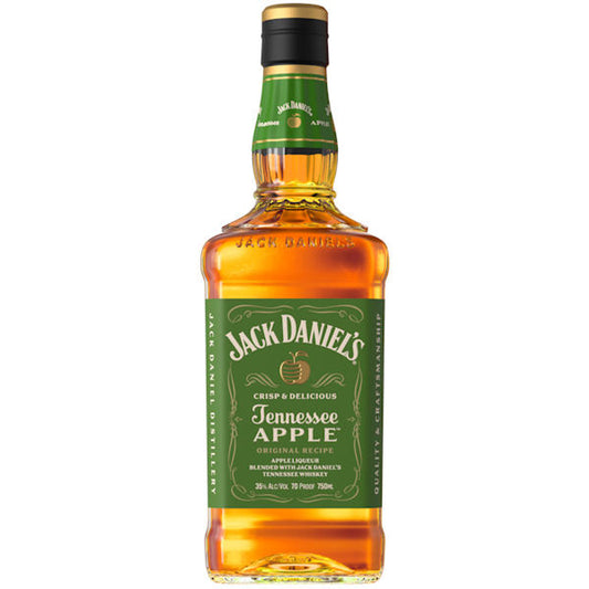 Jack Daniel's Tennessee Apple 750ml bottle available at Sip N Burn Liquors, featuring a rich apple flavor blended with classic Tennessee whiskey for a refreshing taste.