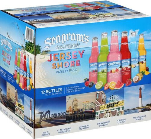 Seagram's Escapes Jersey Shore Variety 12oz Cans at Sip N Burn Liquors, refreshing mixed drink options for beach vibes