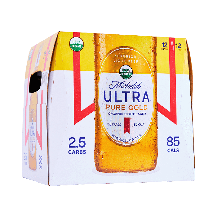 Michelob Ultra Pure Gold Superior Light Beer 12 Pack Bottles available at Sip N Burn Liquors, premium light beer with organic ingredients for a crisp and refreshing taste.