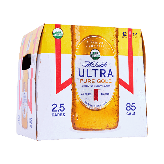 Michelob Ultra Pure Gold Superior Light Beer 12 Pack Bottles available at Sip N Burn Liquors, premium light beer with organic ingredients for a crisp and refreshing taste.