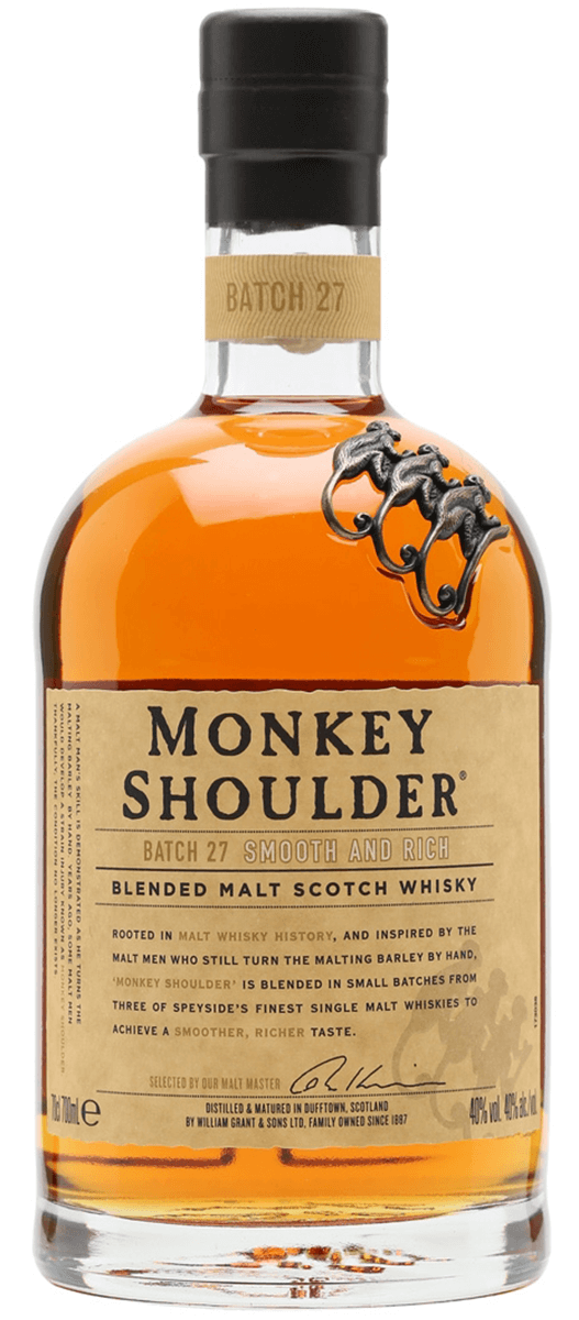 Monkey Shoulder Blended Malt Scotch Whisky 750ml available at Sip N Burn Liquors, smooth and rich flavor perfect for sipping or mixing in cocktails.