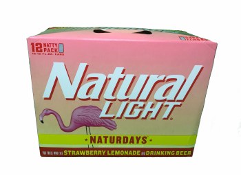 Natural Light Naturdays Strawberry Lemonade Lager 12 Pack 12oz Cans available at Sip N Burn Liquors, refreshing fruity beer perfect for summer gatherings.