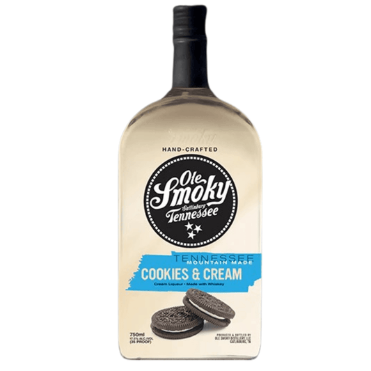 Ole Smoky Cookies N Cream White Moonshine Whiskey 750ml Bottle from Sip N Burn Liquors, a delicious and creamy whiskey blend perfect for cocktails and sipping.