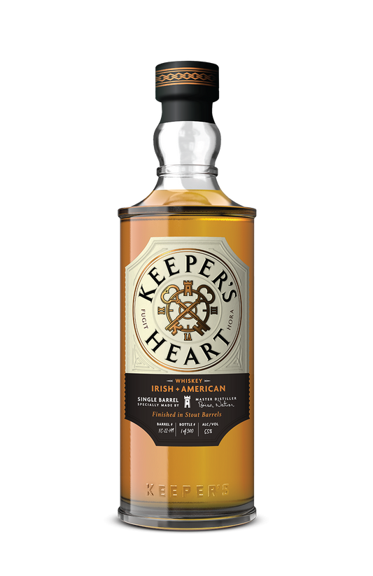 BP Keepers Heart Irish + American whiskey finished in a Stout barrel, available at Sip N Burn Liquors.