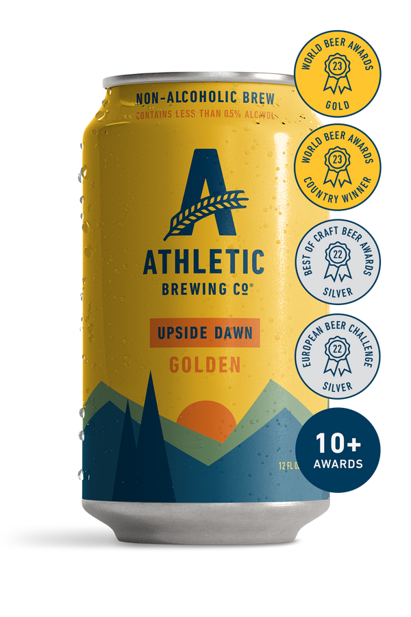 Athletic Brewing Co. Non Alcoholic Golden Beer Upside Dawn - Refreshing and flavorful beer alternative available at Sip N Burn Liquors.