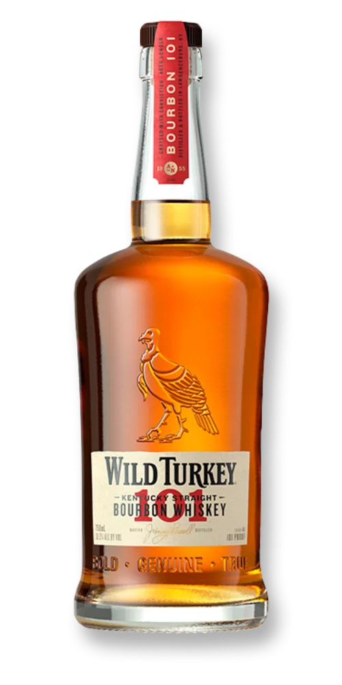 Wild Turkey 101 Proof Straight Rye Whiskey bottle on display at Sip N Burn Liquors, showcasing its distinct flavor and premium quality.